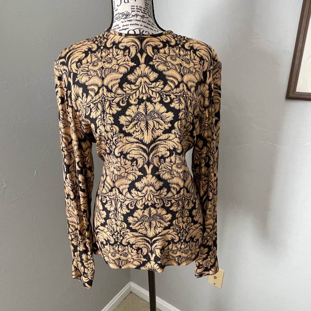 Dana Buchman Black and Gold Floral Blouse